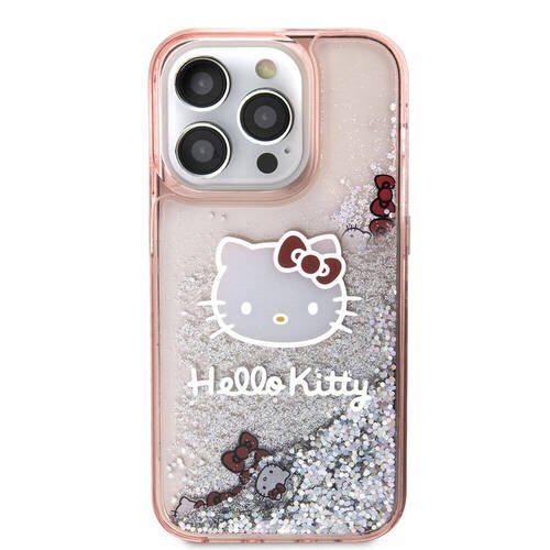 iPhone 15 Pro Kılıf Hello Kitty Orjinal Lisanslı İkonik Sıvılı Glitter Kapak Pembe