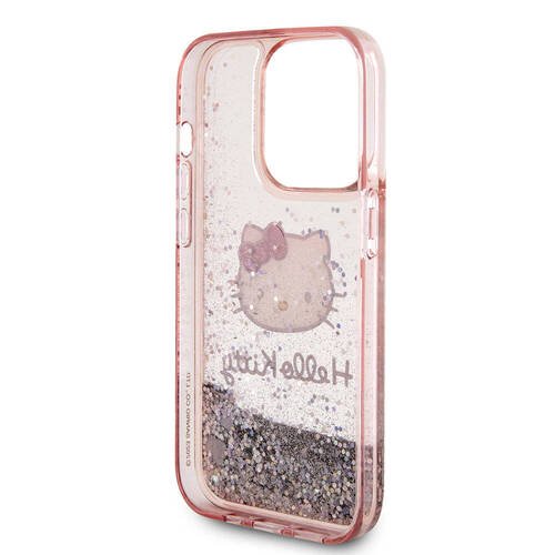 iPhone 15 Pro Kılıf Hello Kitty Orjinal Lisanslı İkonik Sıvılı Glitter Kapak Pembe