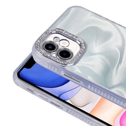 iPhone 11 Kılıf Parlak Kamera Çevresi Taş Tasarımlı Airbagli Esila Kapak