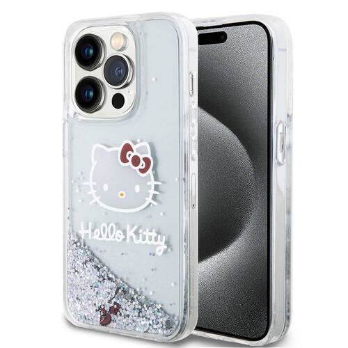 iPhone 15 Pro Kılıf Hello Kitty Orjinal Lisanslı İkonik Sıvılı Glitter Kapak Şeffaf