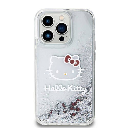 iPhone 15 Pro Kılıf Hello Kitty Orjinal Lisanslı İkonik Sıvılı Glitter Kapak Şeffaf