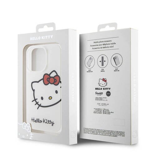 iPhone 15 Pro Kılıf Hello Kitty Orjinal Lisanslı Yazı ve İkonik Logolu Kitty Head Kapak Beyaz