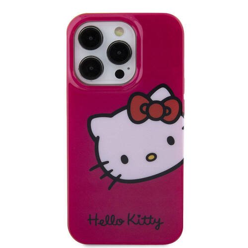 iPhone 15 Pro Kılıf Hello Kitty Orjinal Lisanslı Yazı ve İkonik Logolu Kitty Head Kapak Pembe