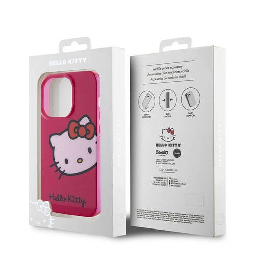 iPhone 15 Pro Kılıf Hello Kitty Orjinal Lisanslı Yazı ve İkonik Logolu Kitty Head Kapak Pembe