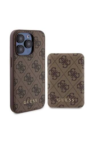 iPhone 14 Pro Max Kılıf Guess Lisanslı Magsafe Özellik Kapak + Powerbank 5000mAh Kahverengi