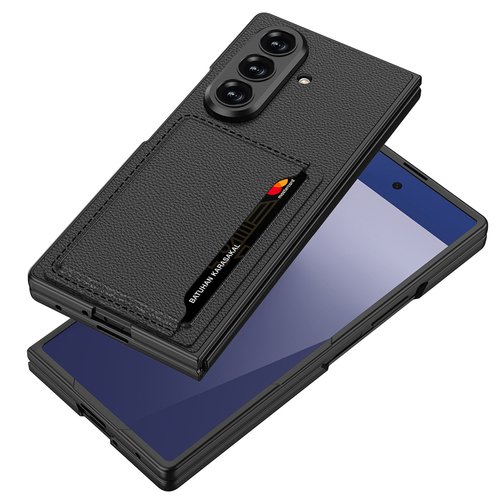 Galaxy Z Fold 7 Suni Deri Arka Yüzey Kartlıklı Kıpta Silikon Kapak