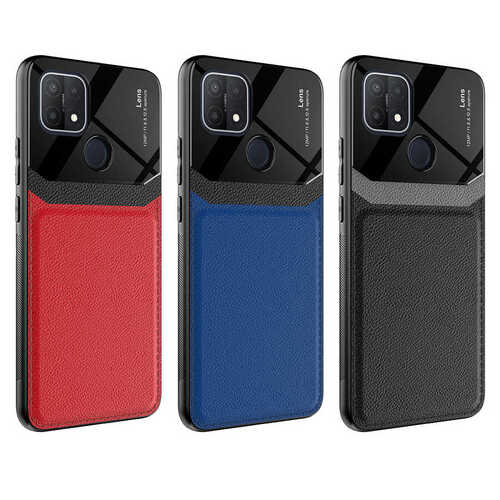 Oppo A15S Kılıf Deri Görünümlü Tasarım Sert Arka Kapak