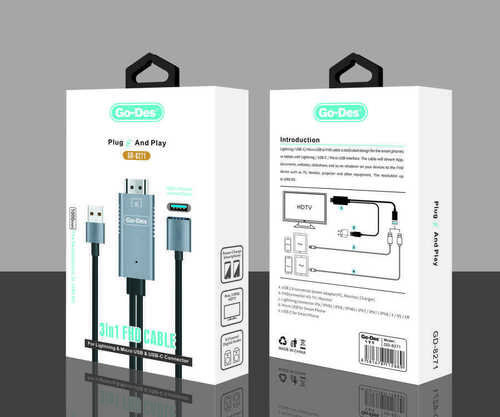 Go Des GD-8271 3 in 1 HDMI Dişi Kablo FHD 1080p (Type-C + Lightning + Micro ) 100 cm