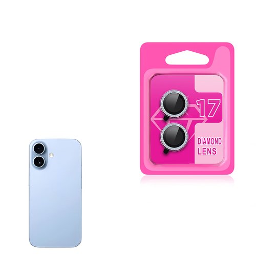 iPhone 17 Kamera Lens Koruyucu Renkli Elmas Taşlı Temperli Cam Koruyucu CL-06