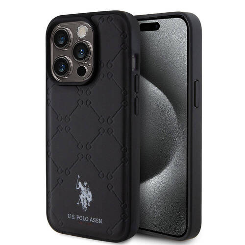 iPhone 15 Pro Kılıf U.S. Polo Assn. Orjinal Lisanslı HS Desenli Baskı Logolu Suni Deri Kapak Siyah