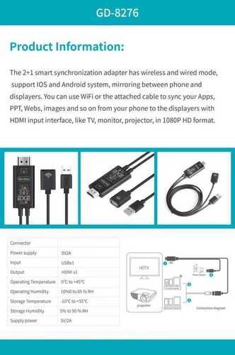 Go Des GD-8276 Wireless Display Dongle Kablosuz HDMI 1080p Görüntü Aktarım 110 cm