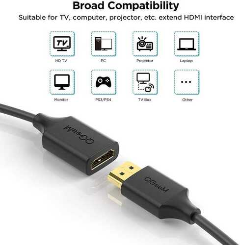 Qgeem QG-HD19 HDMI Uzatma Kablosu 91 cm 4K 60Hz Male to Female HDMI Kablo