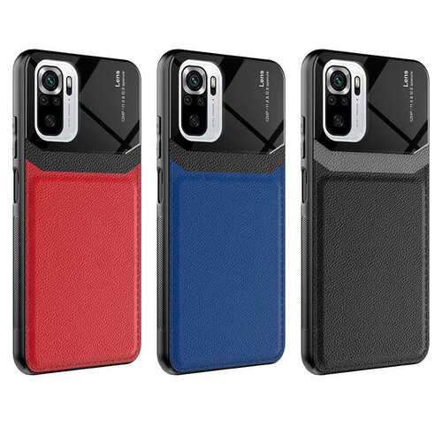 Redmi Note 10S Kılıf Deri Görünümlü Tasarım Sert Arka Kapak