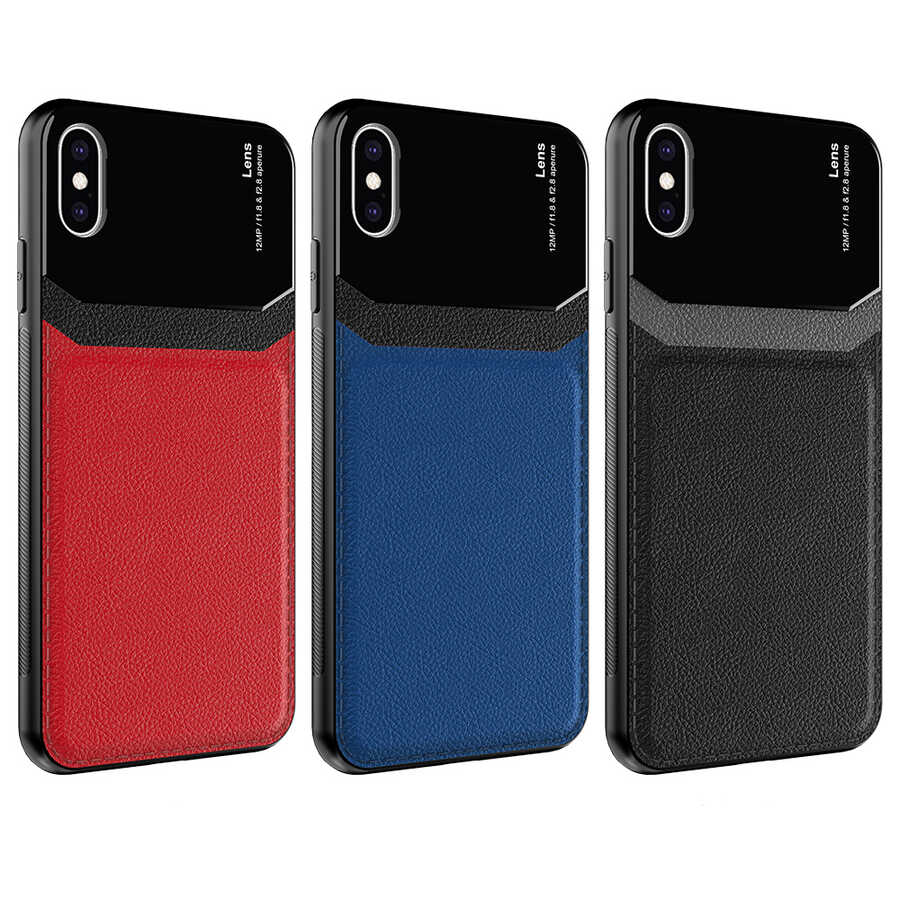 iPhone XS 5.8 Kılıf Deri Görünümlü Tasarım Sert Arka Kapak