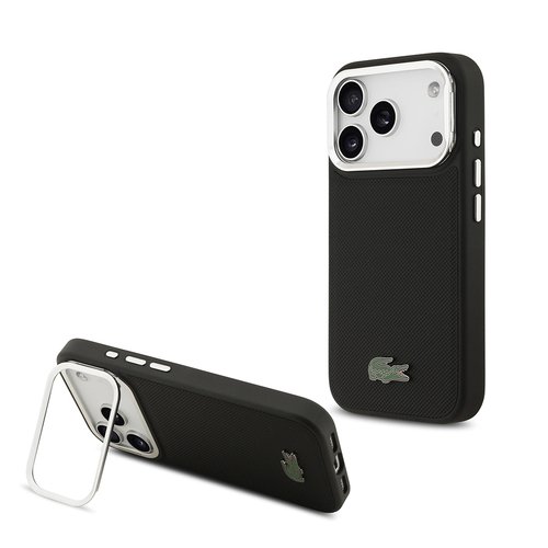 Apple iPhone 17 Pro Kılıf Lacoste Orjinal Lisanslı M-safe Şarj Özellikli PU Pike Desenli Standlı Metal Logolu Kapak