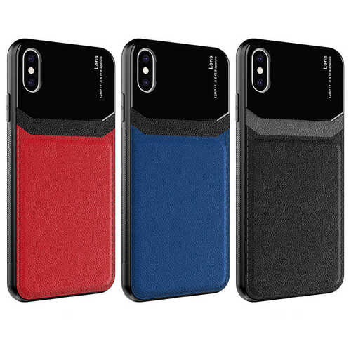 iPhone X / XS Kılıf Deri Görünümlü Tasarım Sert Arka Kapak