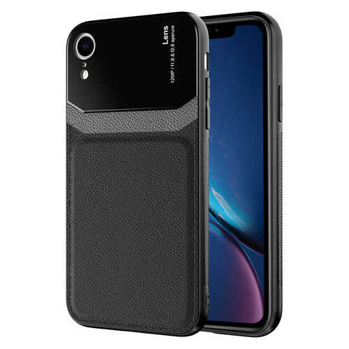 iPhone XR 6.1 Kılıf Deri Görünümlü Tasarım Sert Arka Kapak