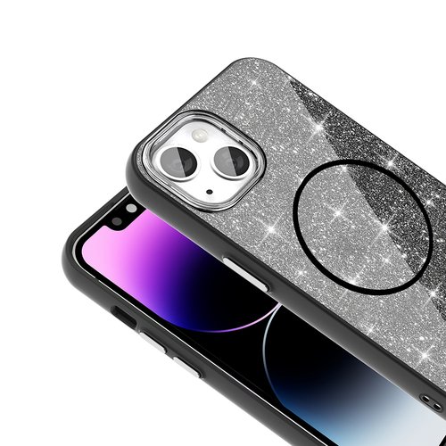 iPhone 13 Kılıf Magsafe Şarj Özellikli Parlayan Simli Okso Kapak