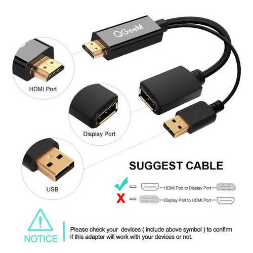 Qgeem QG-HD01 HDMI to Display Port Dönüştürücü Adaptör Görüntü Aktarım Kablosu