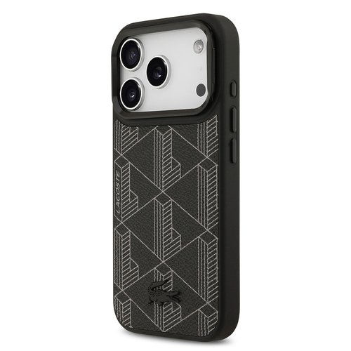 Apple iPhone 17 Pro Kılıf Lacoste Orjinal Lisanslı M-safe Şarj Özellikli Standlı PU Deri Karışık Monogram Desenli Kapak