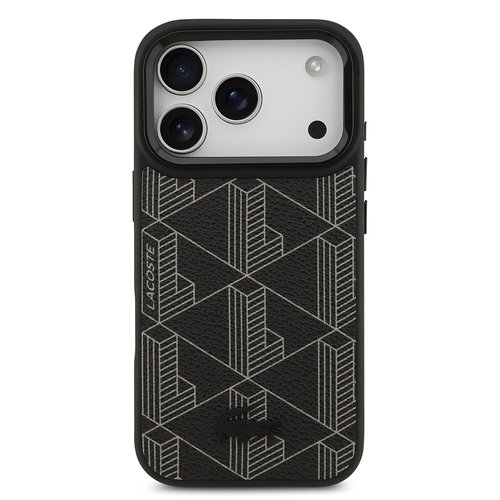 Apple iPhone 17 Pro Kılıf Lacoste Orjinal Lisanslı M-safe Şarj Özellikli Standlı PU Deri Karışık Monogram Desenli Kapak
