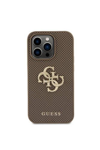 iPhone 15 Pro Max Uyumlu Kılıf Guess Orj Lisanslı Delikli 4G Glitter Büyük Metal Logolu Kahverengi