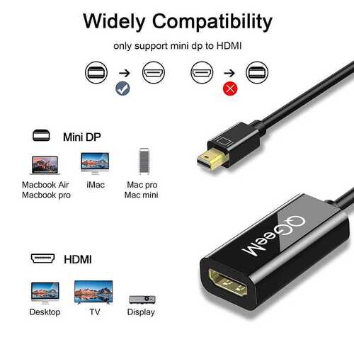 Qgeem QG-HD10 Mini Display Port to HDMI Dönüştürücü 1080p Full HD Adaptör Görüntü Aktarımı