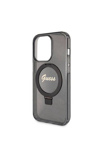 iPhone 15 Pro Max Uyumlu Kılıf Guess Lisanslı Magsafe Özellikli Simli Ring Standlı Siyah