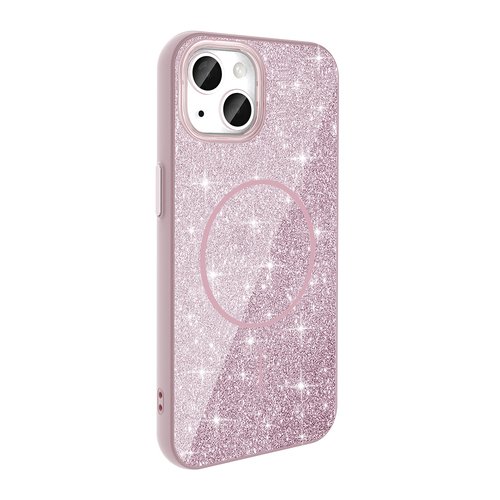 iPhone 14 Kılıf Magsafe Şarj Özellikli Parlayan Simli Okso Kapak