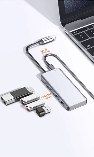 Recci RH06 Type-C to 4 USB3.0/Micro Bağlantı Özellikli 5in1 USB Çoğaltıcı Hub