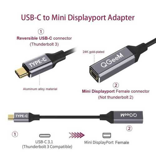 Qgeem QG-UA08 Female Mini Display Port to Type-C Dönüştürücü Adaptör 4K 60Hz Görüntü Aktarım