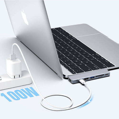 Recci RH08 Type-C to Type-C/SD/TF/USB3.0/USB2.0/HDMI/Thunderbolt 3 Bağlantılı 7in2 Hub