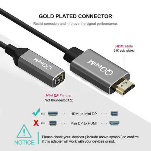 Qgeem QG-HD02 HDMI to Mini Display Port Dönüştürücü Adaptör Görüntü Aktarım Kablosu