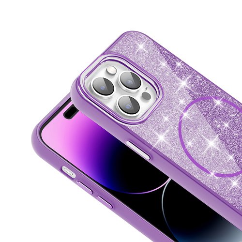 iPhone 14 Pro Max Kılıf Magsafe Şarj Özellikli Parlayan Simli Okso Kapak