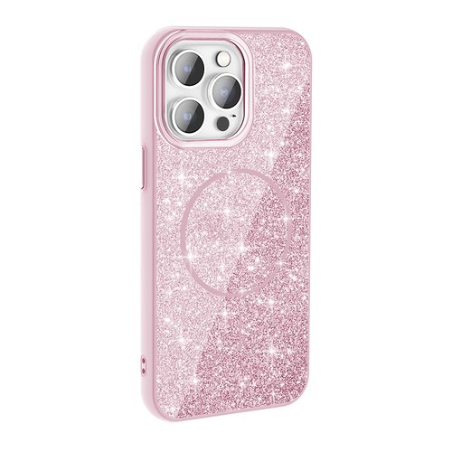 iPhone 14 Pro Max Kılıf Magsafe Şarj Özellikli Parlayan Simli Okso Kapak