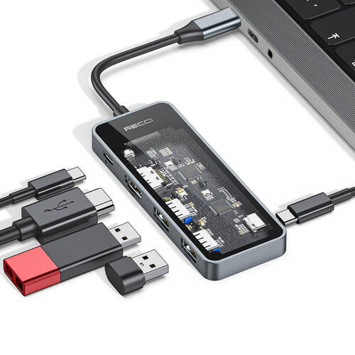 Recci RH16 Type-C to Type-C PD100W/USB3.0/HDMI/Type-C Bağlantılı 5in1 Hub