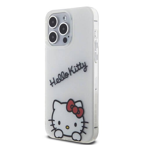 iPhone 15 Pro Max Kılıf Hello Kitty Orjinal Lisanslı Askılı Yazı ve İkonik Logolu Daydreaming Beyaz