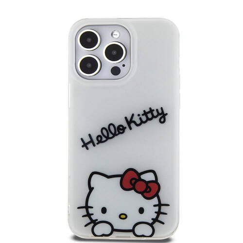 iPhone 15 Pro Max Kılıf Hello Kitty Orjinal Lisanslı Askılı Yazı ve İkonik Logolu Daydreaming Beyaz