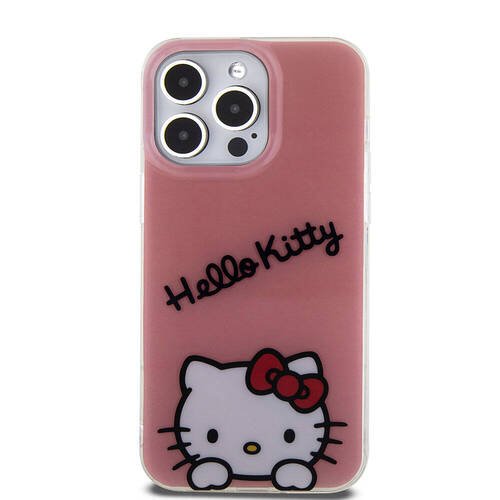 iPhone 15 Pro Max Kılıf Hello Kitty Orjinal Lisanslı Askılı Yazı ve İkonik Logolu Daydreaming Pembe