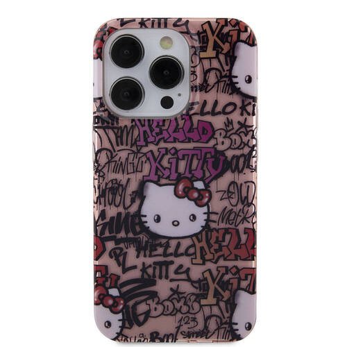 iPhone 15 Pro Max Kılıf Hello Kitty Orjinal Lisanslı İkonik Logolu Etiket Graffiti Kapak Pembe