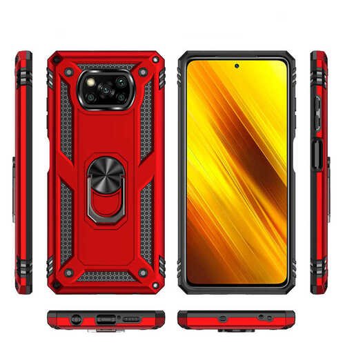 Xiaomi Poco X3 Kılıf Yüzüklü Standlı Manyetikli Armor Zırh