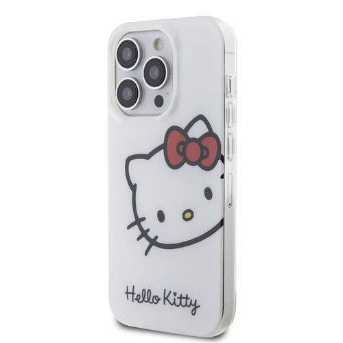 iPhone 15 Pro Max Kılıf Hello Kitty Orjinal Lisanslı Yazı ve İkonik Logolu Kitty Head Kapak Beyaz