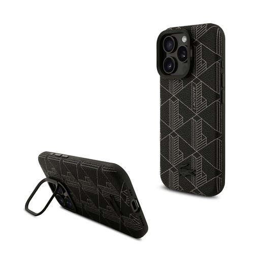 Apple iPhone 16 Pro Max Kılıf Lacoste Orjinal Lisanslı M-safe Şarj Özellikli Standlı PU Deri Karışık Monogram Desenli Kapak