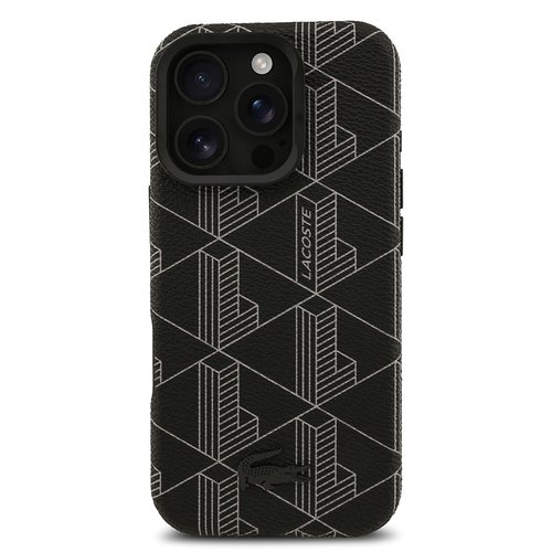 Apple iPhone 16 Pro Max Kılıf Lacoste Orjinal Lisanslı M-safe Şarj Özellikli Standlı PU Deri Karışık Monogram Desenli Kapak