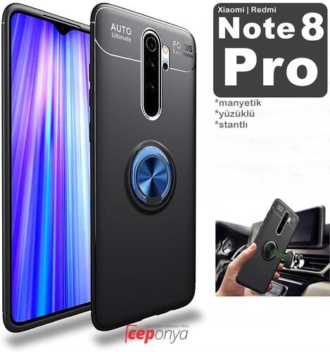 Redmi Note 8 Pro Yüzüklü Standlı Manyetik Kamera Korumalı Kılıf