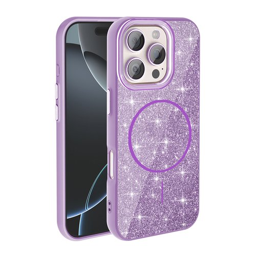 iPhone 16 Pro Kılıf Magsafe Şarj Özellikli Parlayan Simli Okso Kapak