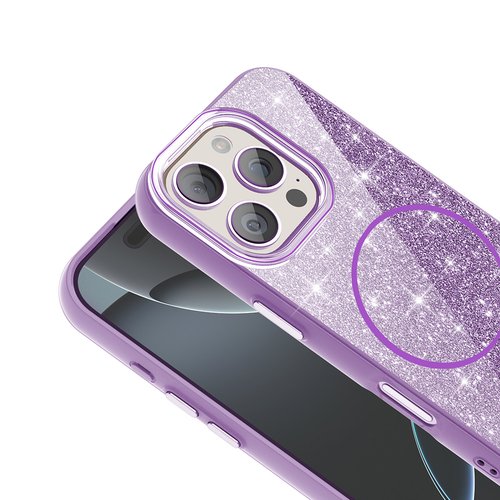 iPhone 16 Pro Kılıf Magsafe Şarj Özellikli Parlayan Simli Okso Kapak