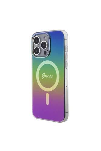 iPhone 15 Pro Uyumlu Kılıf Guess Lisanslı Magsafe Şarj Özellikli Yazı Logo Iridescent Siyah