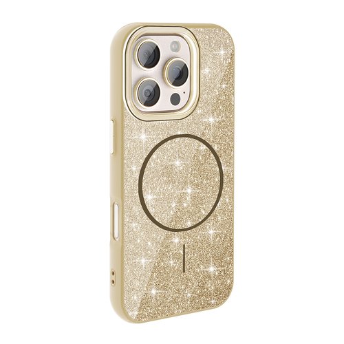 iPhone 16 Pro Max Kılıf Magsafe Şarj Özellikli Parlayan Simli Okso Kapak