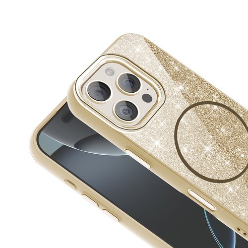 iPhone 16 Pro Max Kılıf Magsafe Şarj Özellikli Parlayan Simli Okso Kapak